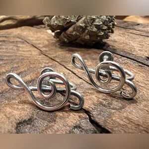 Vintage Artisan Earrings Music Treble Clef Screw Back Sterling Musical Note